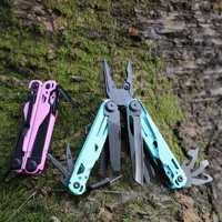 Outil multifonctionnel de survie pour le camping en plein air, 18 en 1, bleu, avec couteau dentelé, ouvre-bouteille