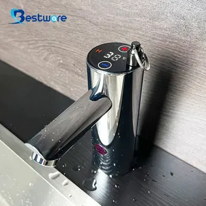 현대 디자인 데스크탑 욕실 전자 수도꼭지 센서 단일 구멍 마운트 단일 핸들 스마트 물통 터치 스크린 디지털