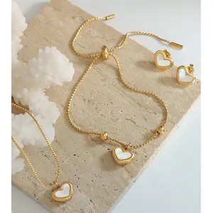 Set Perhiasan baja tahan karat, Set perhiasan baja tahan karat Eropa dan Amerika, gelang desainer hati, Set kalung