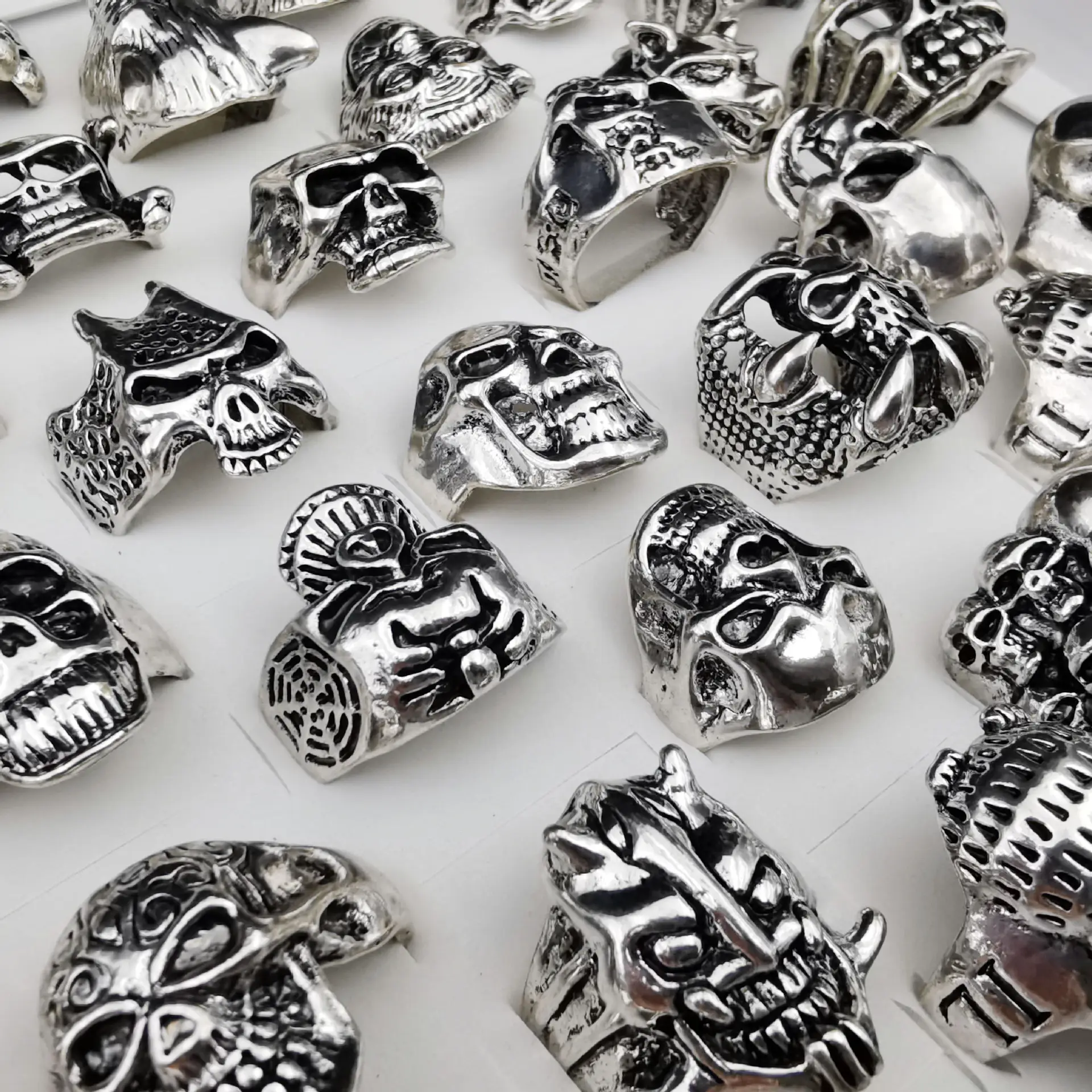 cheap wholesale Mens Silver Biker Band Finger Rings Set Gothic skull rings bulk for men