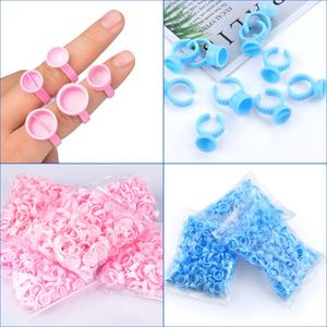 Wholesale New Nude White Pink Blue Heart Shape Flower Glue Ring Eyelash Extension Tools Lash Glue Rings - Product Image 6