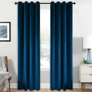Modern düz renk Polyester perde ev mavi kadife 100% Blackout Valance tasarım perdeleri oturma odası için
