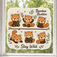 Autocollants personnalisés imperméables en PVC vinyle, panda rouge kawaii, autocollant de fenêtre en bambou, imprimé UV, autocollant décoratif électrostatique pour verre