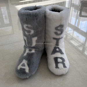 Sepatu bot tinggi wanita, sepatu bot musim dingin bulu kelinci asli - Product Image 3