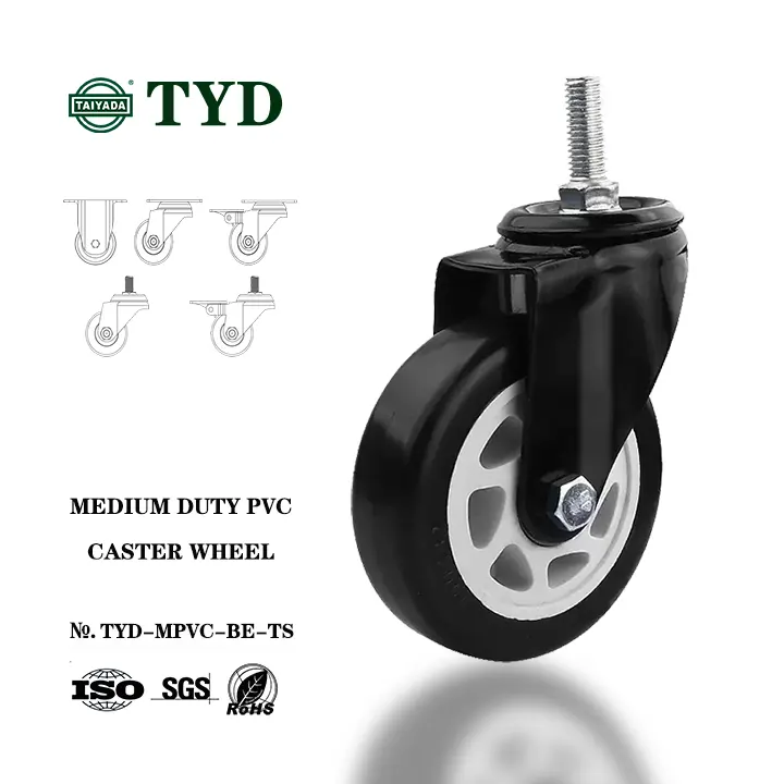 industrial caster wheel 1.5/2/2.5/3/4/5 inch threaded type PVC/PU caster wheel with double bearings for machinery and equipment