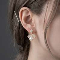 Boucles d'oreilles clous en forme de goutte d'eau avec couronne en CZ et perle pour femme, plaqué or 14K, laiton, CZ marquise, élégantes, luxueuses, sans nickel, personnalisables OEM