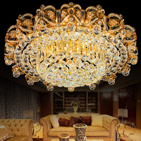 Lustre de plafond rond en cristal K9 de luxe européen en acier inoxydable doré, décor fantaisie, pour salon, bureau à domicile