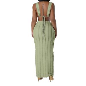 Conjunto de 2 piezas de moda para mujer: Top sin mangas con encaje de vaca y espalda descubierta con lazo y falda halter - Product Image 5