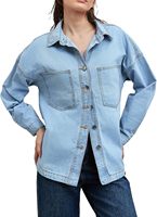 Veste en jean décontractée pour femme, boutonnée, coupe ample style boyfriend, manches longues, taille XL, tissu délavé, 60% coton 40%