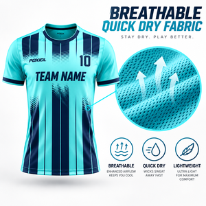 Camiseta de Fútbol Personalizada, Fabricante OEM, Uniforme de Fútbol Sublimado, Franjas Rojas, Azules y Cian, para Clubes, Entrenamiento, <span class=keywords><strong>Distribuidor</strong></span> Mayorista - Product Image 3
