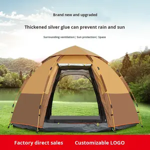 Tente hexagonale double couche portable d'extérieur en Oxford, imperméable et anti-UV, pour <span class=keywords><strong>camping</strong></span> et pique-nique, ouverture rapide, parasol - Product Image 2
