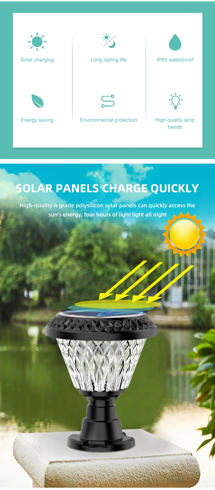 Hot sale Waterproof Solar Column Headlight solar light solar lighting column - Solar Garden Light - 2