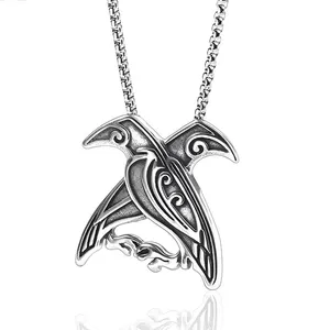 Norse Viking Western Amulet Talisman Bird Necklace Odin Raven Pendant for men