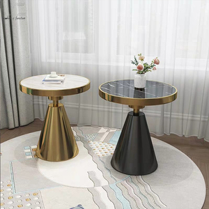 Tavolino da Caffè Moderno in Acciaio Inox Dorato con Piano in Marmo <span class=keywords><strong>Nero</strong></span> Rotondo per Soggiorno, Arredamento Moderno - Product Image 3
