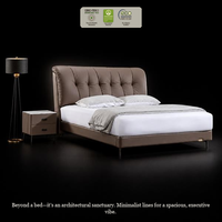 Lit plateforme rembourré en bois massif avec texture Nappa, design moderne, avec pieds en métal robustes