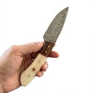 Cuchillo de caza y camping de hoja fija con punta de caída, de acero de Damasco, mango de madera Pakka azul, 3 años de garantía, fácil de transportar, personalizable DIY - Product Image 1