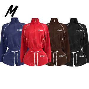 Conjuntos Deportivos de 2 Piezas para Mujer con Logo Personalizado, Chaquetas de Manga Larga y Shorts en Algodón de Color Contraste - Product Image 2