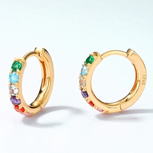Boucles d'oreilles huggie en argent 925, bijou blanc en zircon, pavé arc-en-ciel, nouvelle collection - Product Image 2
