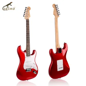 Gecko hot chất lượng dây <span class=keywords><strong>c</strong></span>ụ OEM guitarra electrica kim loại màu đỏ Maple Neck rắn Basswood <span class=keywords><strong>c</strong></span>ơ thể SSS ST guitar điện - Product Image 1