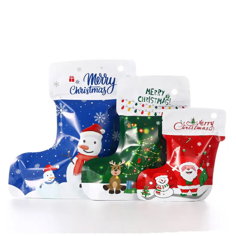 Chaussettes de Noël debout pochettes en aluminium décorations en plastique raisonnable emballage alimentaire sacs-cadeaux