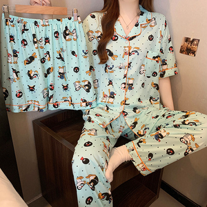 Moda Wearable Loungewear Penguin Print Pijamas Ladies Wearable <span class=keywords><strong>de</strong></span> manga corta Slouchy Conjunto cómodo - Product Image 4