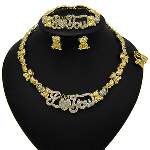 Herz Charme Brief Halsreif vergoldet Hochzeit Zirkon Braut Halskette Ich liebe dich Benutzer definierter Name XOXO Halskette Schmuck Set für Geschenk - Product Image 1