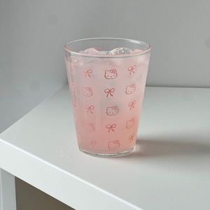 Vaso de Agua de Vidrio <span class=keywords><strong>Bravo</strong></span> Glassware, Vaso de Vidrio Soplado a Mano con Diseño de Gato de Dibujos Animados, Moderno y Minimalista, Color Rosa, para Bebidas Frías y Jugos - Product Image 1