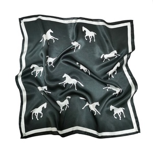 NO MOQ Custom <strong>White</strong> Horse <strong>Black</strong> Headband Hair Bandana Square Neck Pure Silk <strong>Scarf</strong> for Women - Product Image 2