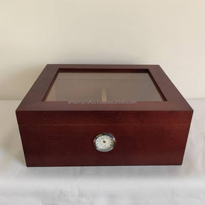 Caja de Almacenamiento para Cigarros de Madera Maciza de Cedro Español, Fabricación Personalizada OEM, Venta al por Mayor de Fábrica, Mejor Calidad con Humidificador e Higrómetro, Color Rojo - Product Image 2