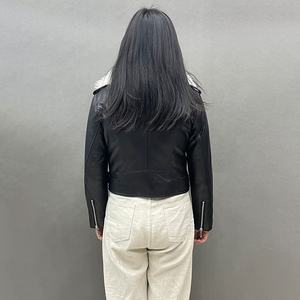 Manteau d'hiver chaud en laine de <span class=keywords><strong>Toscane</strong></span> avec col en cuir pour femmes Vestes en cuir de mouton véritable avec fourrure - Product Image 3