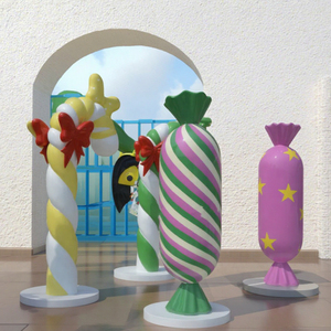 Sculpture <span class=keywords><strong>de</strong></span> bonbons en ballons festifs - Décoration artistique extérieure fantaisiste en fibre <span class=keywords><strong>de</strong></span> verre/résine époxy peinte à la main pour Noël et anniversaire - Product Image 6