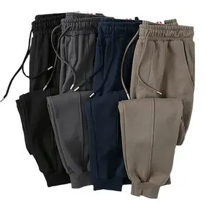 Alta qualidade algodão orgânico preto moletom personalizado impressão faixa calças com corda cor sólida calças dos homens suor folgado