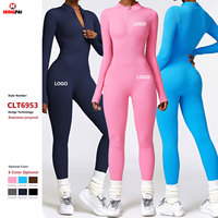 Nouvel ensemble de vêtements de yoga et de fitness avec leggings à manches longues et fermeture éclair, vêtements de sport haute résistance pour femmes, combinaison de yoga une pièce pour la salle de sport