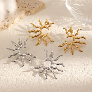 Pendientes Sun Stud de acero inoxidable y oro de 18 quilates con diseño geométrico para mujer, joyería de moda TE60590 G S - Product Image 2