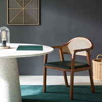 Chaise de salle à manger en bois massif de style moderne du milieu du siècle, avec dossier en rotin tressé, en cuir, ergonomique, durable, fauteuil en bois pour appartement, maison, hôtel