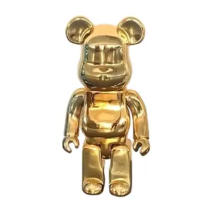 New Design Customized Light Electroplated Fiberglass Bear Brick Statue Cartoon Sculpture For Indoor Outdoor Decoration