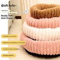 Divers types de lits pour animaux de compagnie, tapis rayé en flanelle de lait, respirant, rond, épais, nid chaud pour chiens et chats, fournitures pour animaux de compagnie en hiver