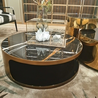 Ensemble latéral rond de 3 tables basses lumineuses de luxe combinaison de meubles de salon table centrale à miroir circulaire en acier inoxydable