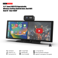 Cámara para Auto con Actualización OTA de 11.4 Pulgadas, Reproductor de Radio para Auto Portátil con Carplay Inalámbrico y Android Auto, Navegación GPS, DVR Dual 1080p con Bluetooth y WiFi
