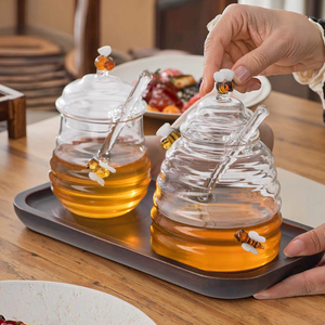 Tarro de miel de almacenamiento de vidrio transparente de borosilicato de 500ml con cucharón y tapa para cocina miel caramelo té café Bar contenedor - Product Image 3