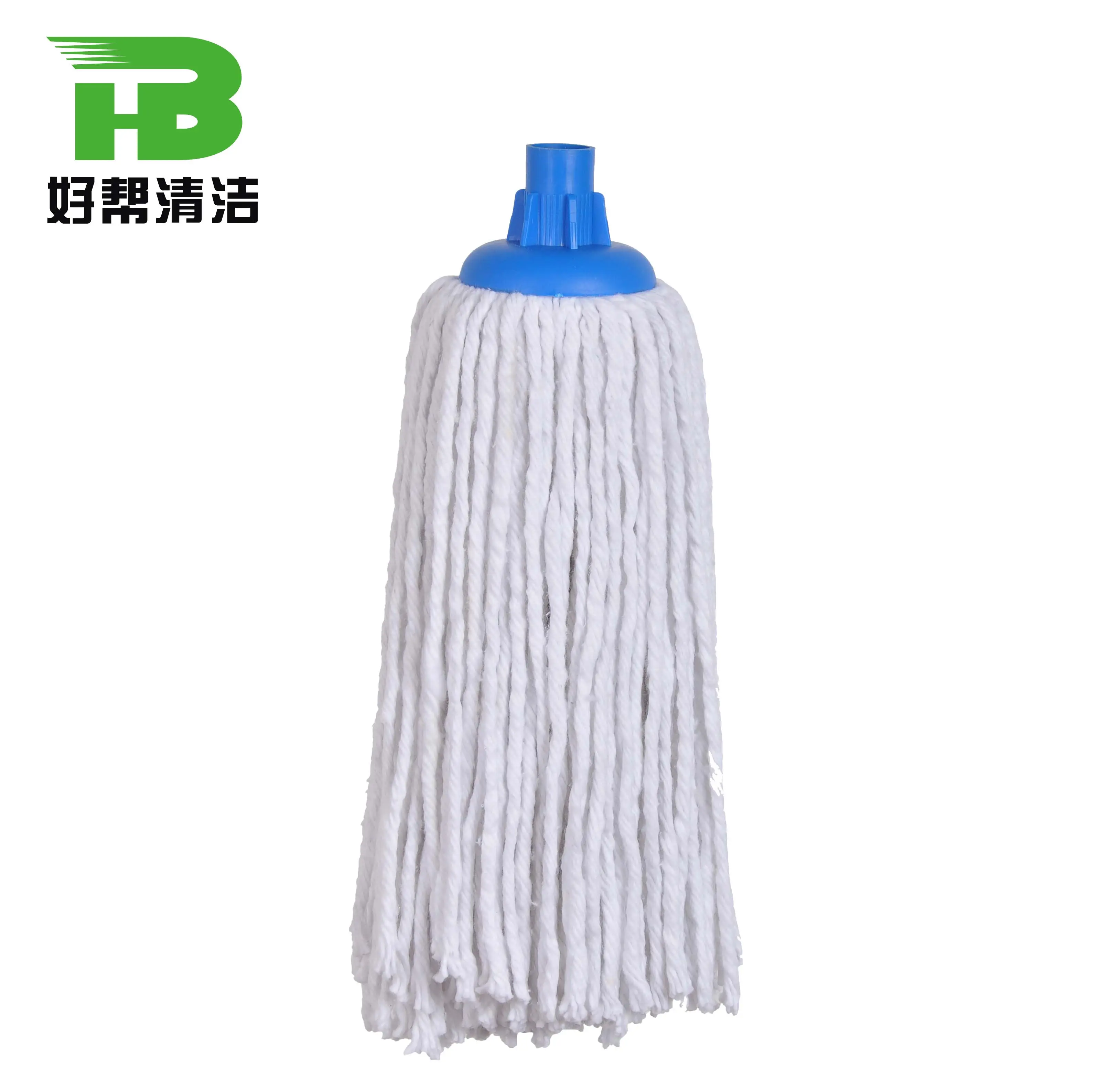 Fregona blanca de algodón reciclado, mopa con cabeza redonda de plástico azul, fricción