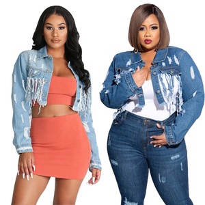S- 5XL Tallas grandes Borlas rasgadas Chaqueta de mezclilla Mujeres Elegantes Jeans Chaquetas High Street Fall Coat - Product Image 1