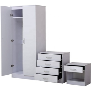 Modern Design <strong>3</strong> <strong>Piece</strong> Wood Bedroom Furniture <strong>Set</strong> - <strong>Wardrobe</strong> Chest of Drawer and Bedside Table - Product Image 2