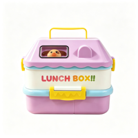 Boîte à lunch pour enfants en forme de maison mignonne, double couche, en acier inoxydable, boîte bento portable avec poignée, récipient alimentaire pour enfants, école