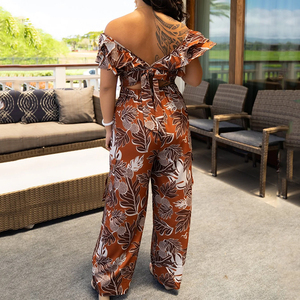 Conjunto de Top y Pantalones con Estampado Hawaiano Personalizado OEM, Cuello en V y Volantes - Conjunto de Top y Pantalones Hawaianos de Rayón de Alta Calidad - Product Image 3