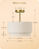 Plafonnier semi-encastré EDISHINE 12,6 pouces Huachuang à 3 lumières, abat-jour en tissu double tambour, style Art Déco, pour chambre, couloir, salle à manger