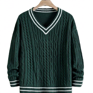 Suéter de Cachemira de Lujo con Logotipo Frontal Personalizado para Hombre, Estilo Poncho Grueso, Cuello en V, Tejido de Cable, Vestido de Invierno - Product Image 1