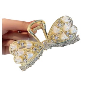 Pince à cheveux élégante faite à la main en forme de griffe de blé, style américain, avec strass en cristal, perles et pompon, pour chignon, accessoires pour cheveux - Product Image 4