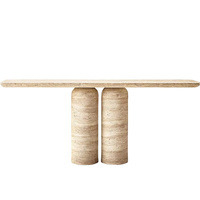 KUMUSI Table console en marbre avec base en pierre massif travertin beige