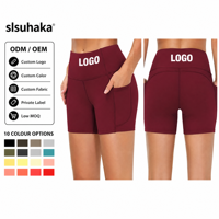 Shorts de yoga taille haute personnalisés avec logo, croisés devant, pour femme, avec bordure blanche contrastante, moulants, style cycliste, pour la gym et l'entraînement